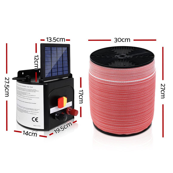 Giantz Fence Energiser 3KM Solar Powered Electric 1200M Poly Tape - RnR Galore
