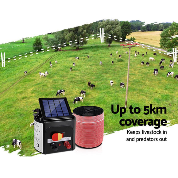 Giantz Fence Energiser 5KM Solar Powered Electric 1200M Poly Tape - RnR Galore
