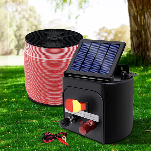 Giantz Fence Energiser 5KM Solar Powered Electric 2000M Poly Tape - RnR Galore