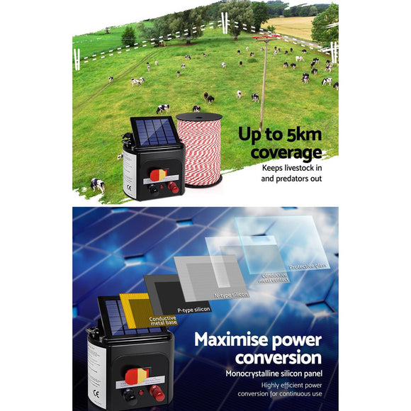 Giantz Fence Energiser 5KM Solar Powered Electric 500M Poly Rope - RnR Galore