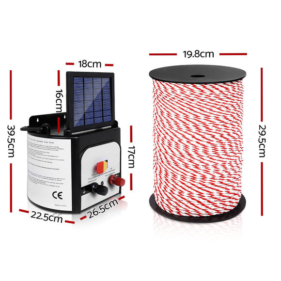 Giantz Fence Energiser 8KM Solar Powered Electric 500M Poly Rope - RnR Galore