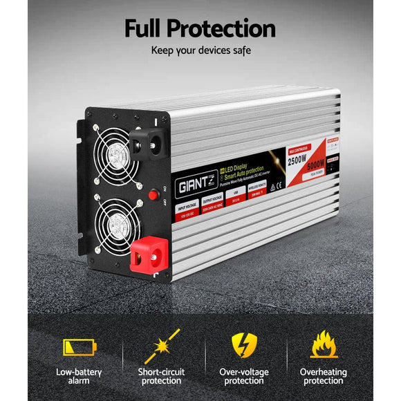 Giantz Power Inverter 12V to 240V 2500W/5000W Pure Sine Wave Camping Car Boat - RnR Galore