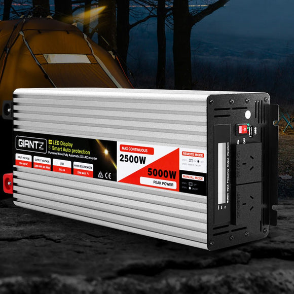Giantz Power Inverter 12V to 240V 2500W/5000W Pure Sine Wave Camping Car Boat - RnR Galore