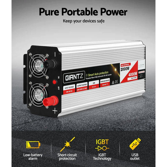 Giantz Power Inverter 2000W or 4000W Pure Sine Wave 12V - 240V Camping Boat Caravan - RnR Galore