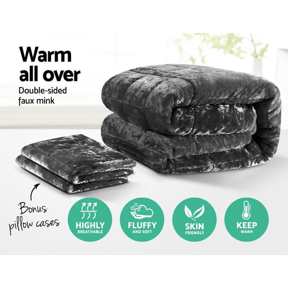 Giselle Bedding Faux Mink Quilt Charcoal Queen - RnR Galore