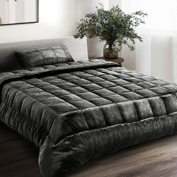 Giselle Bedding Faux Mink Quilt Charcoal Single - RnR Galore