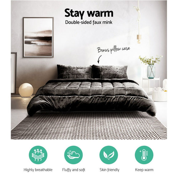 Giselle Bedding Faux Mink Quilt Charcoal Super King - RnR Galore