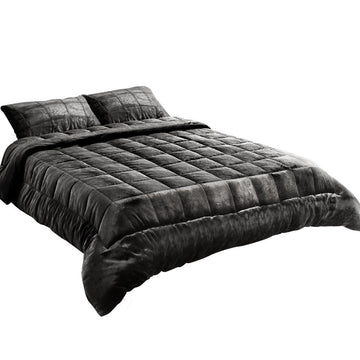 Giselle Bedding Faux Mink Quilt Charcoal Super King - RnR Galore