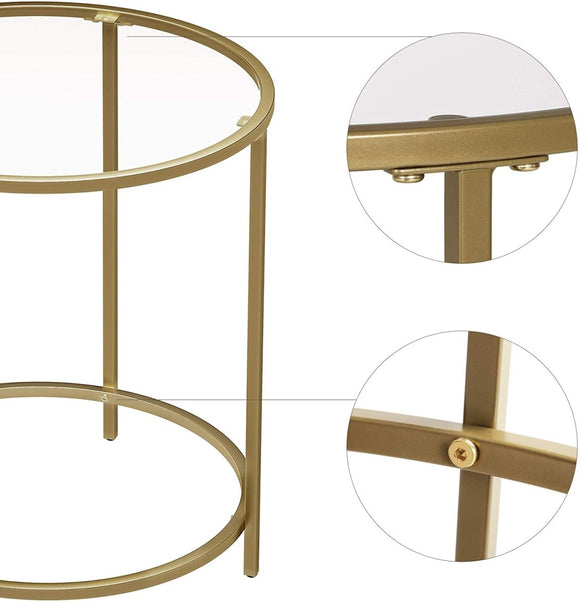Gold Round Side Table with Golden Metal Frame Robust and Stable - RnR Galore
