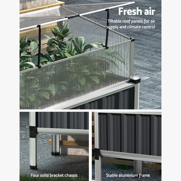 Green Fingers Garden Bed 80x49x74cm Greenhouse Planter Box Raised Galvanised Herb - RnR Galore