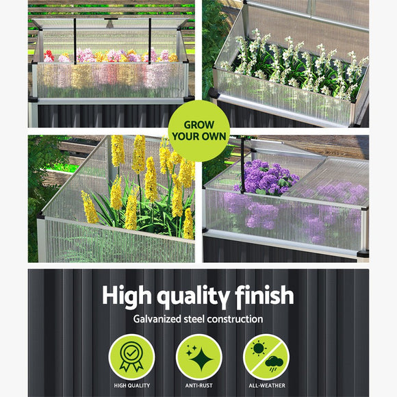 Green Fingers Garden Bed 80x49x74cm Greenhouse Planter Box Raised Galvanised Herb - RnR Galore