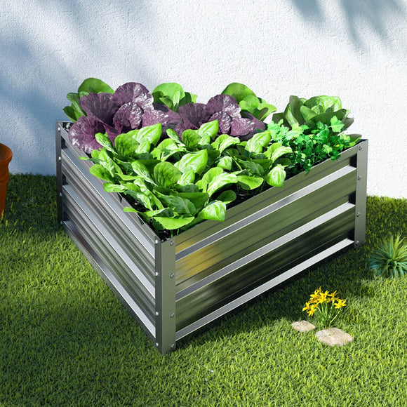 Green Fingers Garden Bed 86x86x30cm Planter Box Raised Container Galvanised Herb - RnR Galore