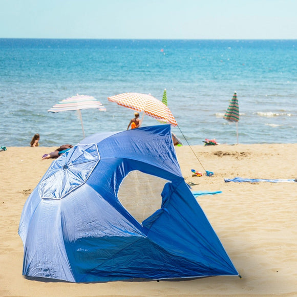 Havana Outdoors Beach Umbrella 2.4M Outdoor Garden Beach Portable Shade Shelter - Blue - RnR Galore