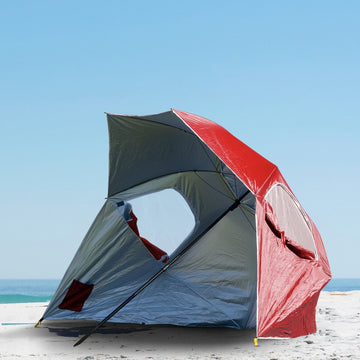 Havana Outdoors Beach Umbrella 2.4M Outdoor Garden Beach Portable Shade Shelter - Red - RnR Galore