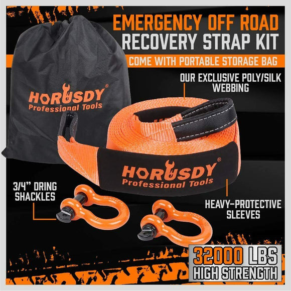 Heavy Duty 9.1M Recovery Tow Straps Snatch Kit - 32,000 LBS Break Strength with D - Ring Shackles for Off - Roading Recovery and Hauling - RnR Galore