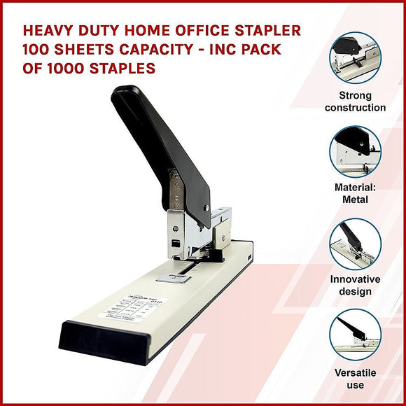 Heavy Duty Home Office Stapler 100 sheets capacity - Inc Pack of 1000 staples - RnR Galore