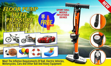 High Pressure Air Pump Bicycle Bike Alloy Floor Air Gauge Ball Balloon Nozzles - RnR Galore
