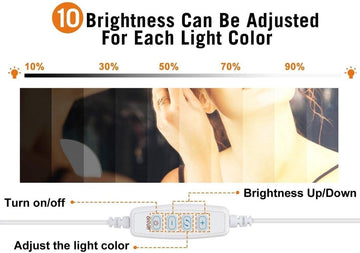 Hollywood Vanity Style LED Makeup Lights Mirror with 3 Color Modes Lights with 10 Dimmable Bulbs (Mirror Not Include) - RnR Galore