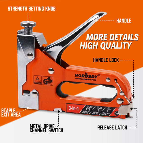HORUSDY 3in1 Staple Gun Heavy Duty Stapler Fastener Tool Tacker free Staples - RnR Galore