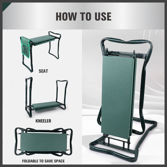 HORUSDY Garden Kneeler Bench Foldable Stool Knee Soft Pad Seat with Tool Pouch - RnR Galore