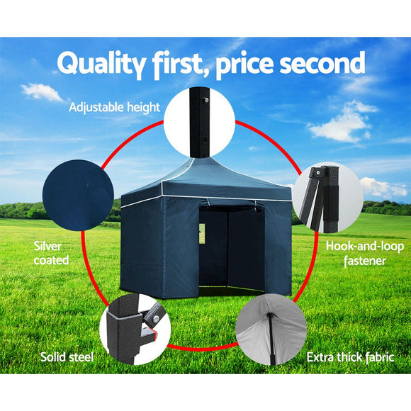 Instahut Gazebo 3x3 Pop Up Marquee Folding Wedding Tent Gazebos Camping Outdoor Shade Canopy Navy - RnR Galore