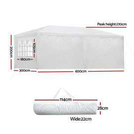 Instahut Gazebo 3x6m Marquee Wedding Party Tent Outdoor Camping Side Wall Canopy 6 Panel White - RnR Galore