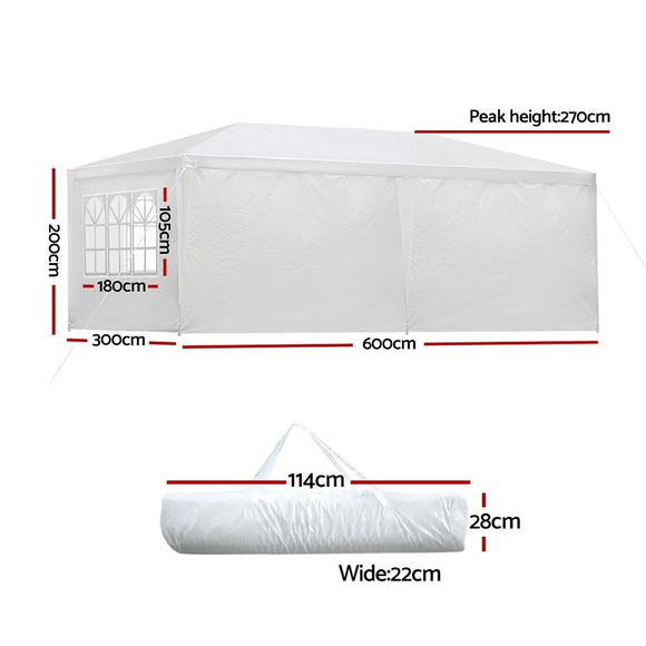 Instahut Gazebo 3x6m Marquee Wedding Party Tent Outdoor Camping Side Wall Canopy 6 Panel White - RnR Galore