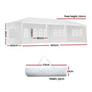 Instahut Gazebo 3x9m Marquee Wedding Party Tent Outdoor Camping Side Wall Canopy 5 Panel White - RnR Galore