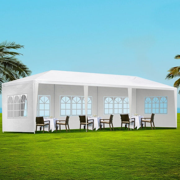 Instahut Gazebo 3x9m Marquee Wedding Party Tent Outdoor Camping Side Wall Canopy 5 Panel White - RnR Galore