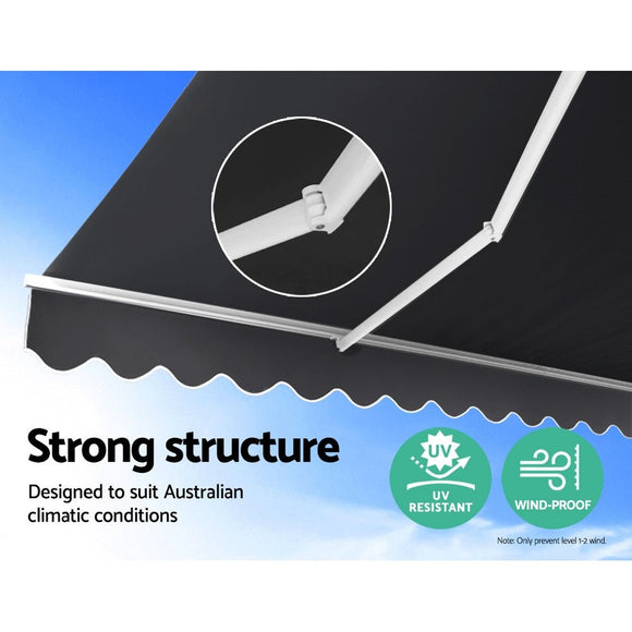 Instahut Retractable Folding Arm Awning Manual Sunshade 2.5Mx2M Grey - RnR Galore