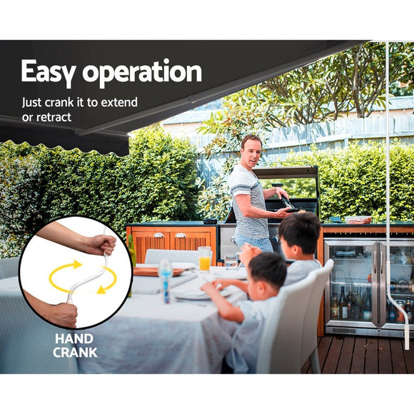 Instahut Retractable Folding Arm Awning Manual Sunshade 2.5Mx2M Grey - RnR Galore