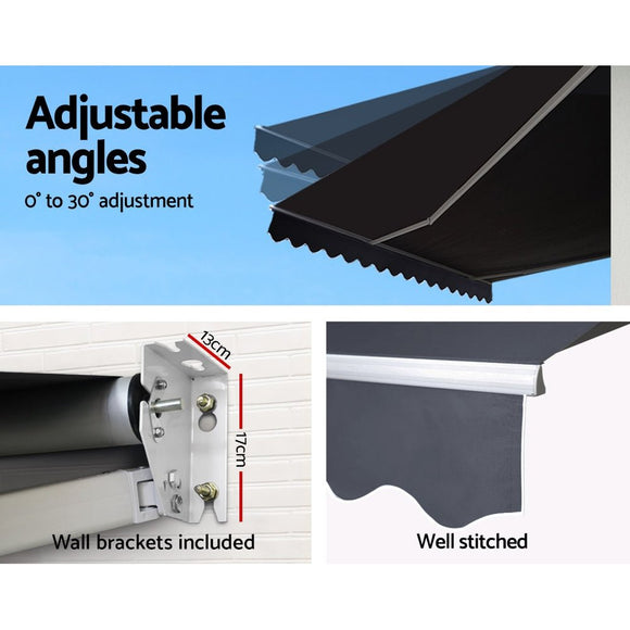 Instahut Retractable Folding Arm Awning Manual Sunshade 5Mx3M Grey - RnR Galore