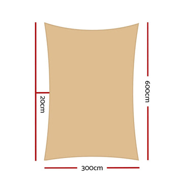 Instahut Shade Sail 3x6m Rectangle 185GSM 95% Sand Shade Cloth - RnR Galore