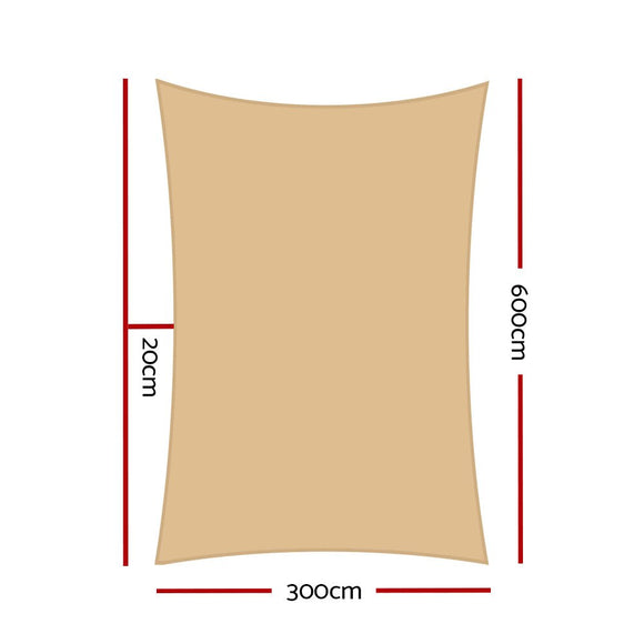Instahut Shade Sail 3x6m Rectangle 185GSM 95% Sand Shade Cloth - RnR Galore