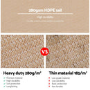 Instahut Shade Sail 5x5m Square 280GSM 98% Sand Shade Cloth - RnR Galore