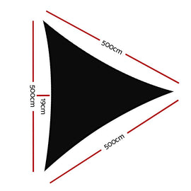 Instahut Shade Sail 5x5x5m Triangle 280GSM 98% Black Shade Cloth - RnR Galore