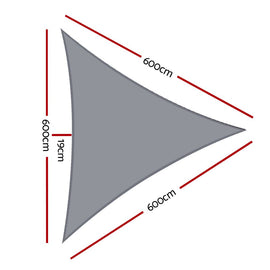 Instahut Shade Sail 6x6x6m Triangle 280GSM 98% Grey Shade Cloth - RnR Galore