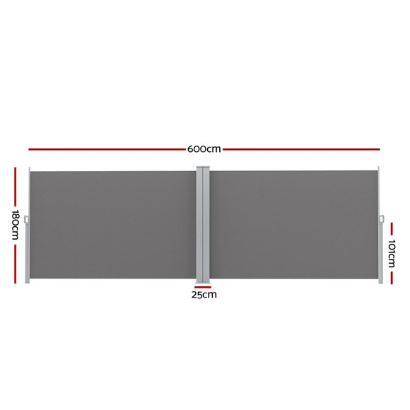 Instahut Side Awning Sun Shade Outdoor Retractable Privacy Screen 1.8X6M Grey - RnR Galore