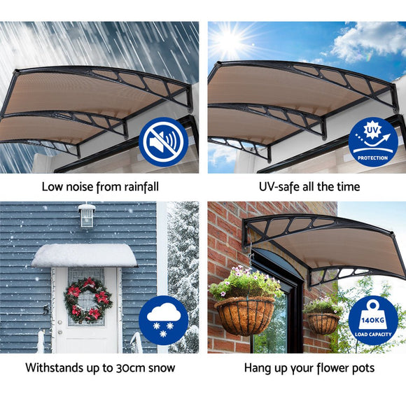 Instahut Window Door Awning Canopy 1.5mx3m Brown Sheet Black Plastic Frame - RnR Galore