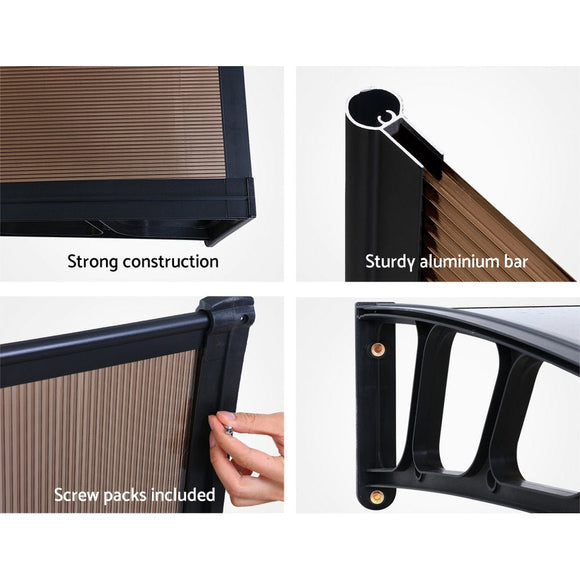 Instahut Window Door Awning Canopy 1.5mx3m Brown Sheet Black Plastic Frame - RnR Galore