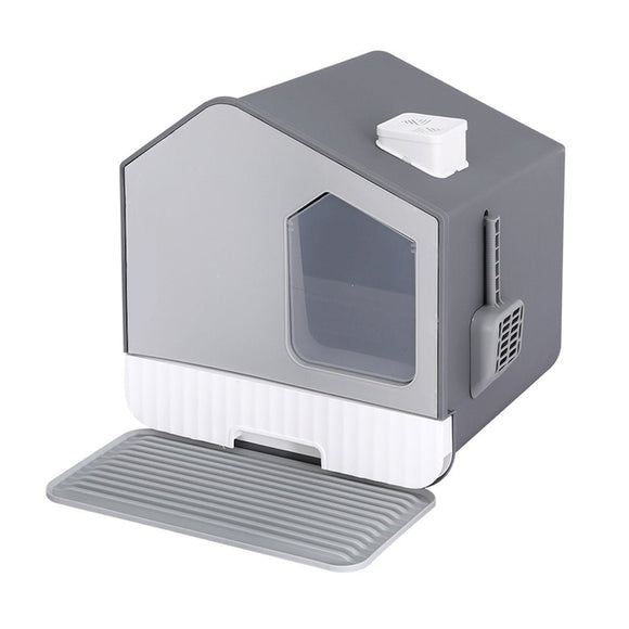 i.Pet Cat Litter Box Large Tray Kitty Toilet Enclosed Cat Litter Box Hooded Scoop Mat Grey - RnR Galore