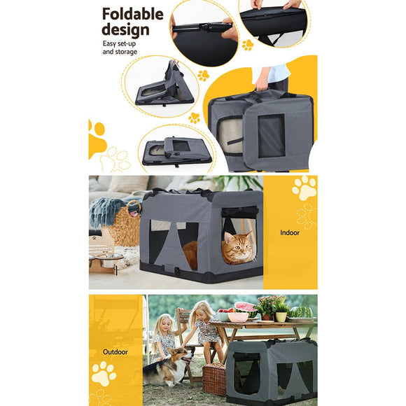 i.Pet Pet Carrier Soft Crate Dog Cat Travel 60x42CM Portable Foldable Car M - RnR Galore