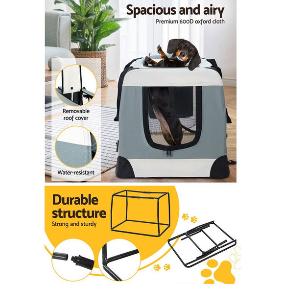 i.Pet Pet Carrier Soft Crate Dog Cat Travel 70x52CM Portable Foldable Car Large - RnR Galore