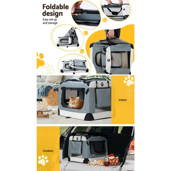 i.Pet Pet Carrier Soft Crate Dog Cat Travel 70x52CM Portable Foldable Car Large - RnR Galore