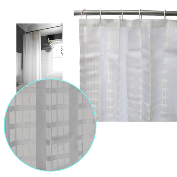 Jacquard White Checkered Bathroom Shower Curtain 180cm wide x 210 cm long - RnR Galore