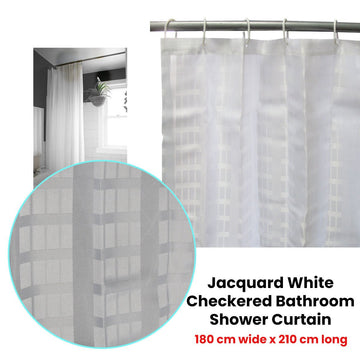 Jacquard White Checkered Bathroom Shower Curtain 180cm wide x 210 cm long - RnR Galore