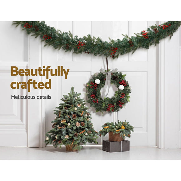Jingle Jollys 2.4m Christmas Garland with LED Lights Decorations Xmas Party - RnR Galore