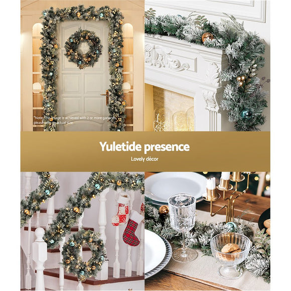 Jingle Jollys 2.7m Christmas Garland with LED Lights Snowy Decoration Xmas Party - RnR Galore