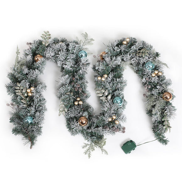 Jingle Jollys 2.7m Christmas Garland with LED Lights Snowy Decoration Xmas Party - RnR Galore