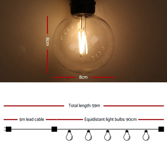 Jingle Jollys 59m LED Festoon Lights Sting Lighting Kits Wedding Outdoor Party - RnR Galore
